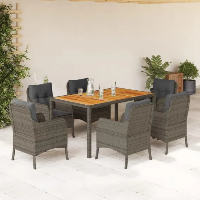 Ensemble à manger de jardin et coussins 7 pcs gris rotin