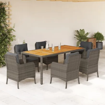 Ensemble à manger de jardin et coussins 7 pcs gris rotin