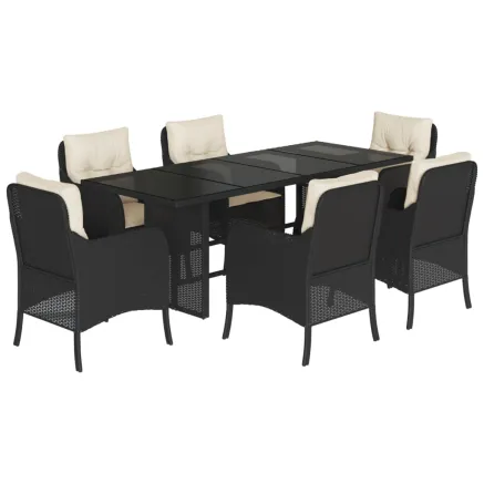 Ensemble à manger de jardin coussins 7pcs Noir Résine tressée 2