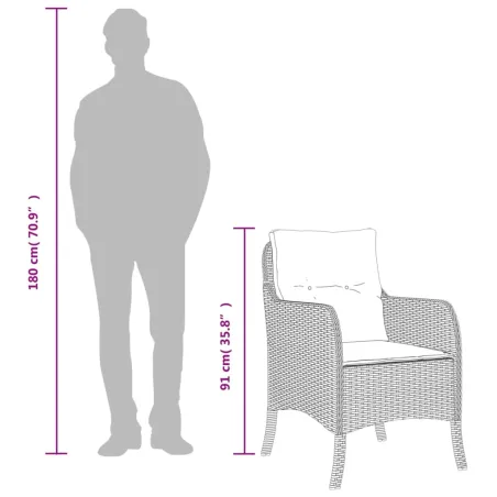 Ensemble à manger de jardin et coussins 7 pcs gris rotin