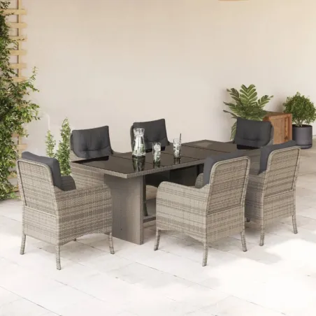 Ensemble à manger de jardin et coussins 7 pcs gris clair rotin