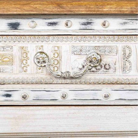 Credenza Alexandra House Living Bianco Marrone Ottone Legno di mango 4
