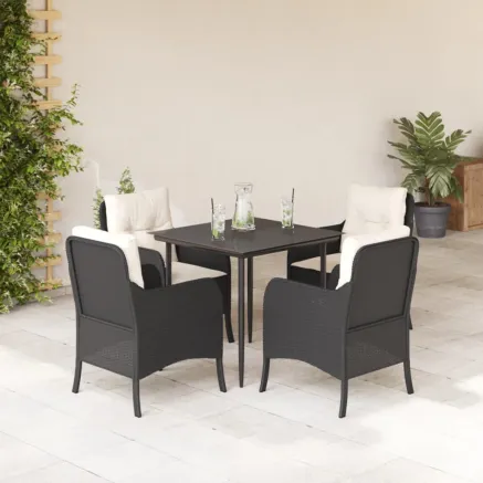 Ensemble à manger de jardin coussins 5pcs Noir Résine tressée