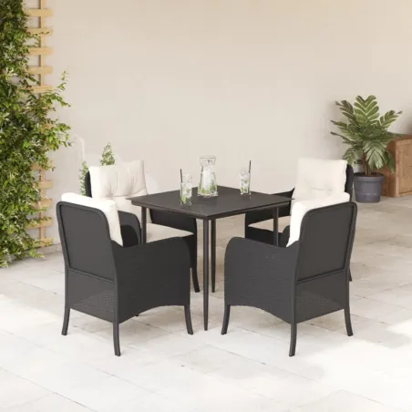 Ensemble à manger de jardin coussins 5pcs Noir Résine tressée