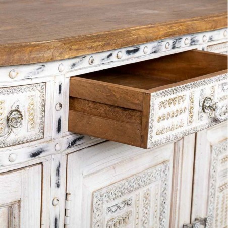 Buffet Alexandra House Living Blanc Marron Laiton Bois de manguier 45