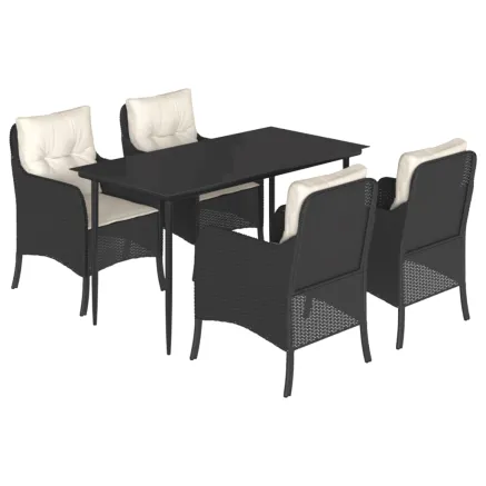 Ensemble à manger de jardin coussins 5pcs Noir Résine tressée 2