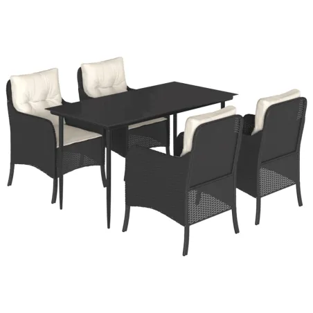 Ensemble à manger de jardin coussins 5pcs Noir Résine tressée