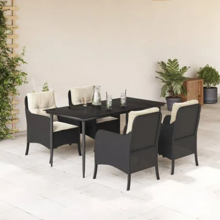 Ensemble à manger de jardin coussins 5pcs Noir Résine tressée