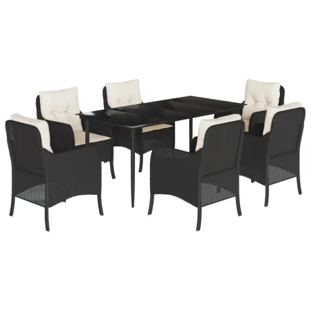 Ensemble à manger de jardin coussins 7pcs Noir Résine tressée