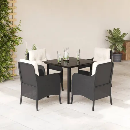 Ensemble à manger de jardin coussins 5pcs Noir Résine tressée