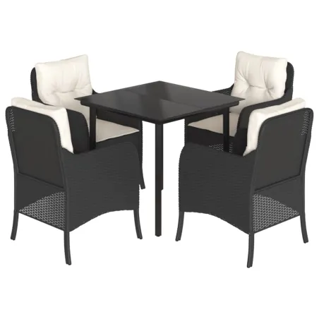 Ensemble à manger de jardin coussins 5pcs Noir Résine tressée