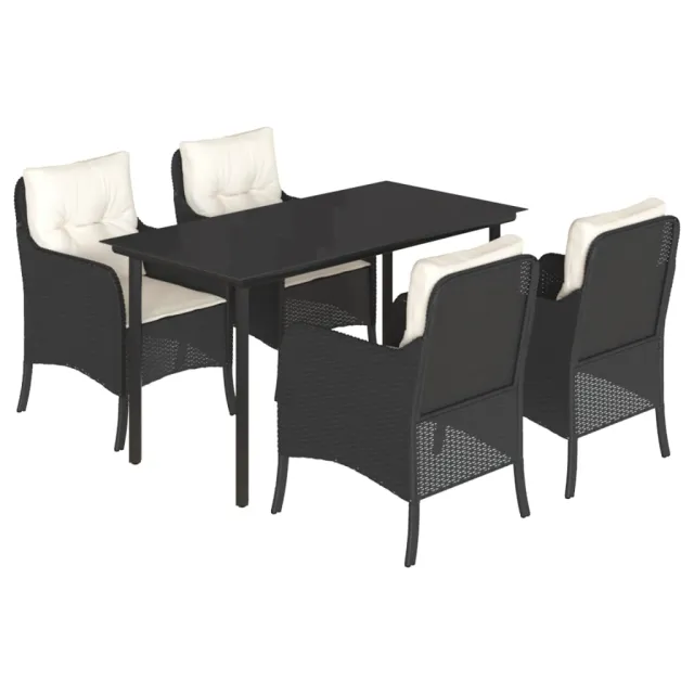 Ensemble à manger de jardin coussins 5pcs Noir Résine tressée