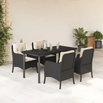 Ensemble à manger de jardin coussins 5pcs Noir Résine tressée
