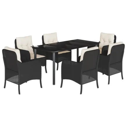 Ensemble à manger de jardin coussins 7pcs Noir Résine tressée 2