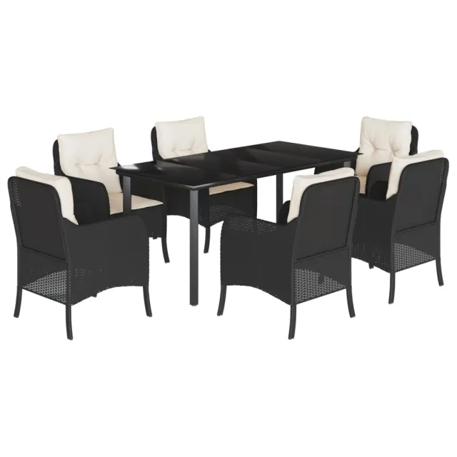 Ensemble à manger de jardin coussins 7pcs Noir Résine tressée
