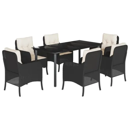 Ensemble à manger de jardin coussins 7pcs Noir Résine tressée