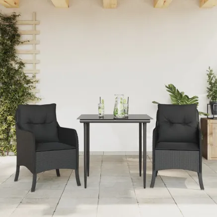 Ensemble à manger de jardin avec coussins 3 pcs Noir