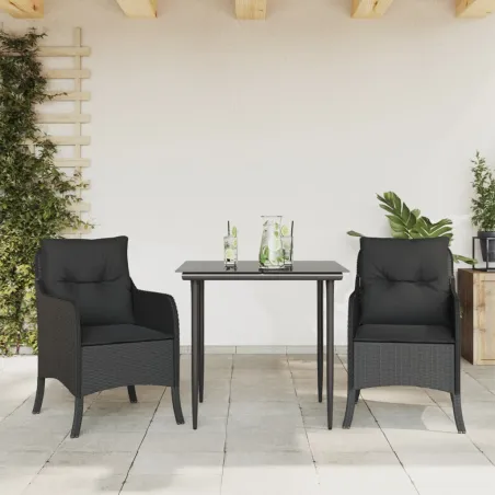 Ensemble à manger de jardin avec coussins 3 pcs Noir