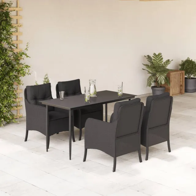 Ensemble à manger de jardin coussins 5pcs Noir Résine tressée