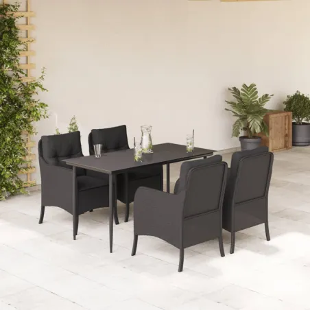 Ensemble à manger de jardin coussins 5pcs Noir Résine tressée