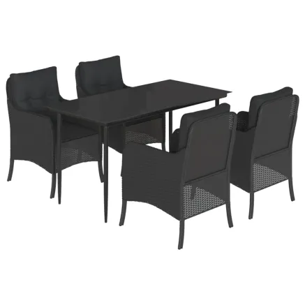 Ensemble à manger de jardin coussins 5pcs Noir Résine tressée 2