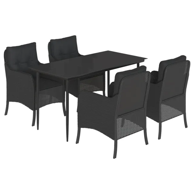 Ensemble à manger de jardin coussins 5pcs Noir Résine tressée