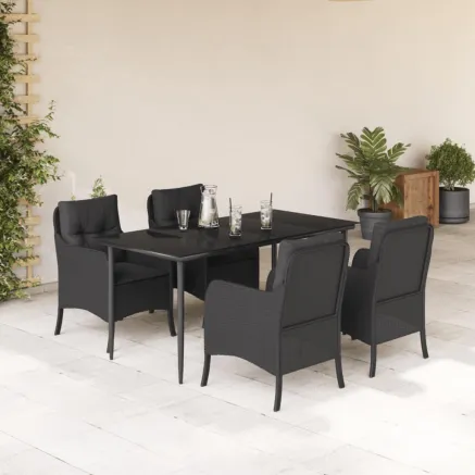 Ensemble à manger de jardin coussins 5pcs Noir Résine tressée