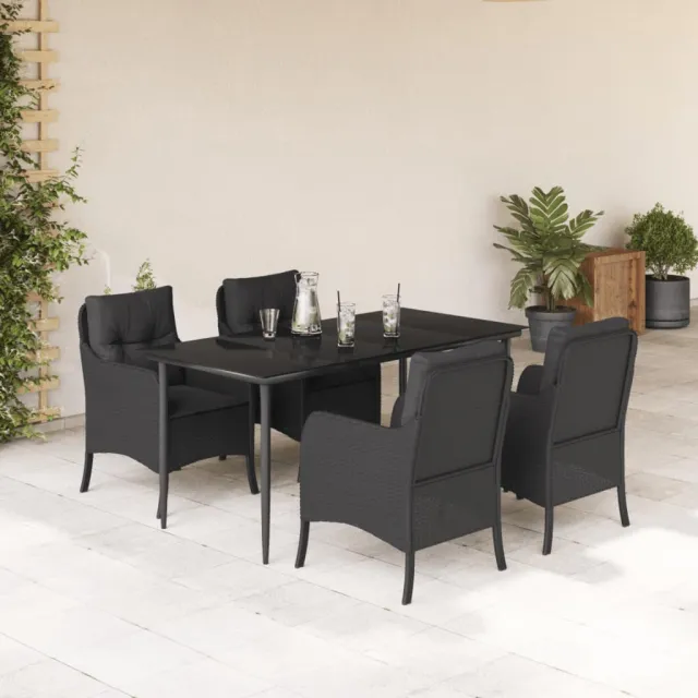 Ensemble à manger de jardin coussins 5pcs Noir Résine tressée