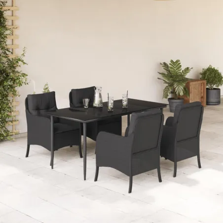 Ensemble à manger de jardin coussins 5pcs Noir Résine tressée