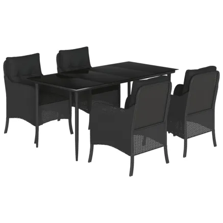 Ensemble à manger de jardin coussins 5pcs Noir Résine tressée 2