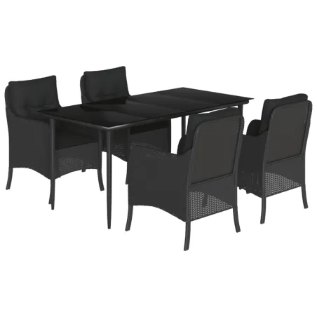 Ensemble à manger de jardin coussins 5pcs Noir Résine tressée