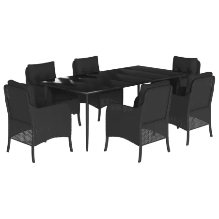 Ensemble à manger de jardin coussins 7pcs Noir Résine tressée