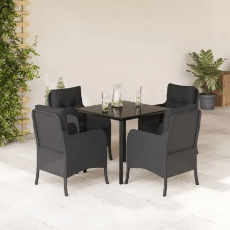 Ensemble à manger de jardin coussins 5pcs Noir Résine tressée