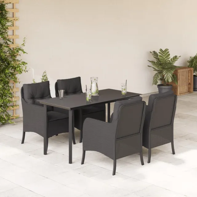 Ensemble à manger de jardin coussins 5pcs Noir Résine tressée