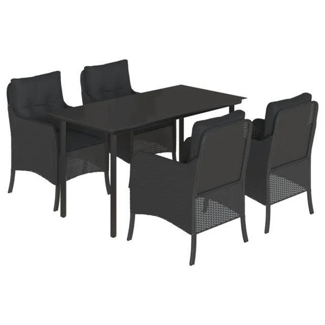 Ensemble à manger de jardin coussins 5pcs Noir Résine tressée