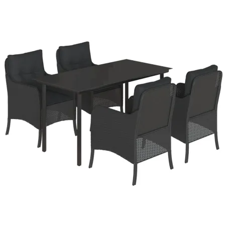 Ensemble à manger de jardin coussins 5pcs Noir Résine tressée