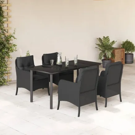 Ensemble à manger de jardin coussins 5pcs Noir Résine tressée