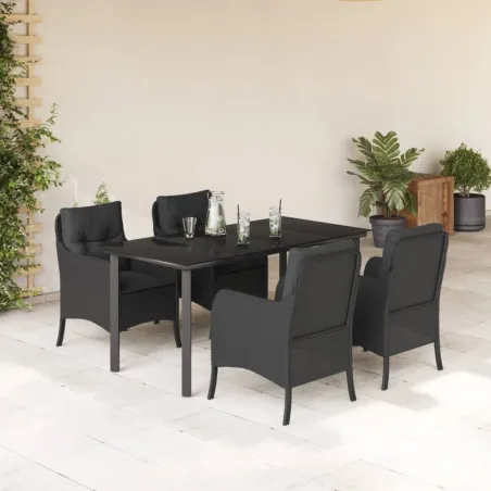 Ensemble à manger de jardin coussins 5pcs Noir Résine tressée