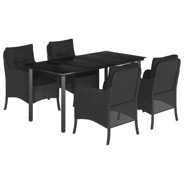 Ensemble à manger de jardin coussins 5pcs Noir Résine tressée