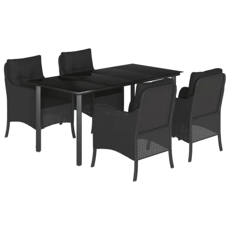 Ensemble à manger de jardin coussins 5pcs Noir Résine tressée