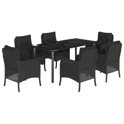 Ensemble à manger de jardin coussins 7pcs Noir Résine tressée 2