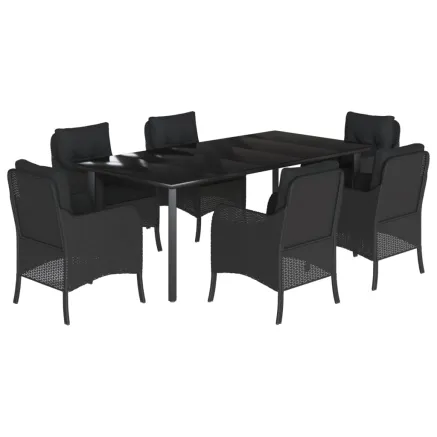 Ensemble à manger de jardin coussins 7pcs Noir Résine tressée 2