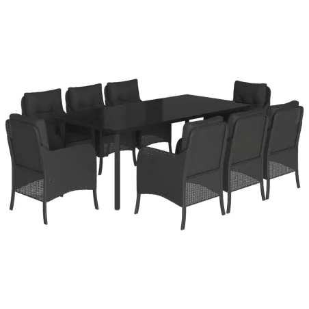 Ensemble à manger de jardin 9pcs coussins noir résine tressée