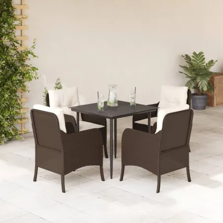 Ensemble à manger de jardin 5 pcs et coussins marron poly rotin