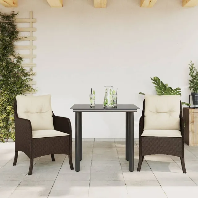 Ensemble à manger de jardin 3 pcs et coussins marron poly rotin