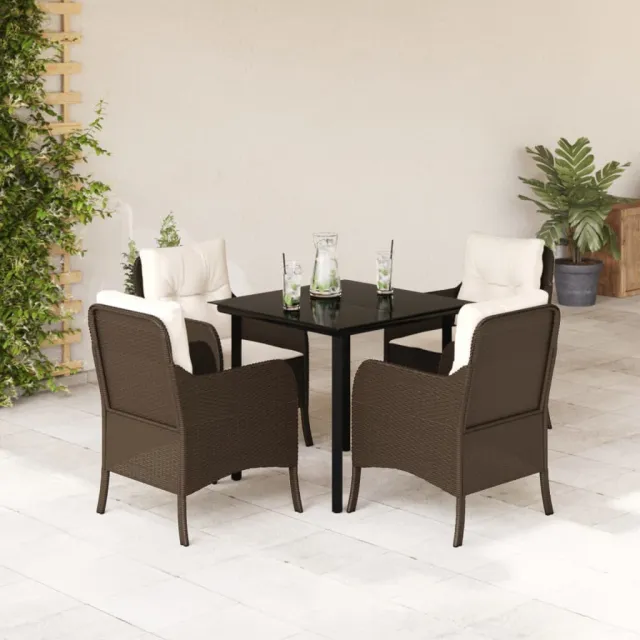 Ensemble à manger de jardin 5 pcs et coussins marron poly rotin