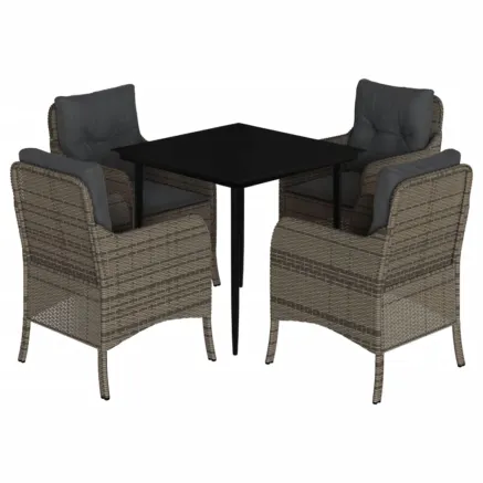 Ensemble à manger de jardin 5 pcs coussins gris résine tressée 2