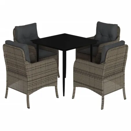 Ensemble à manger de jardin 5 pcs coussins gris résine tressée