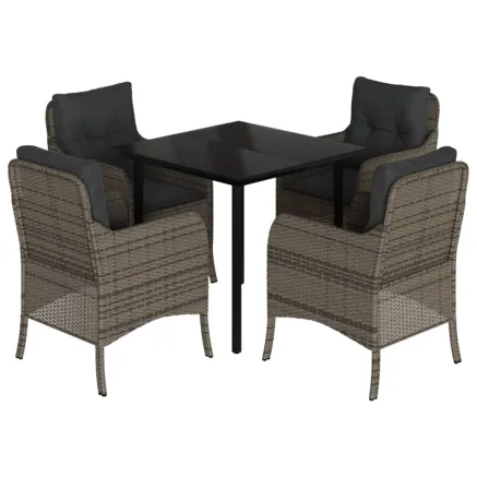 Ensemble à manger de jardin 5 pcs coussins gris résine tressée 2