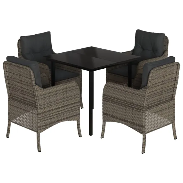 Ensemble à manger de jardin 5 pcs coussins gris résine tressée